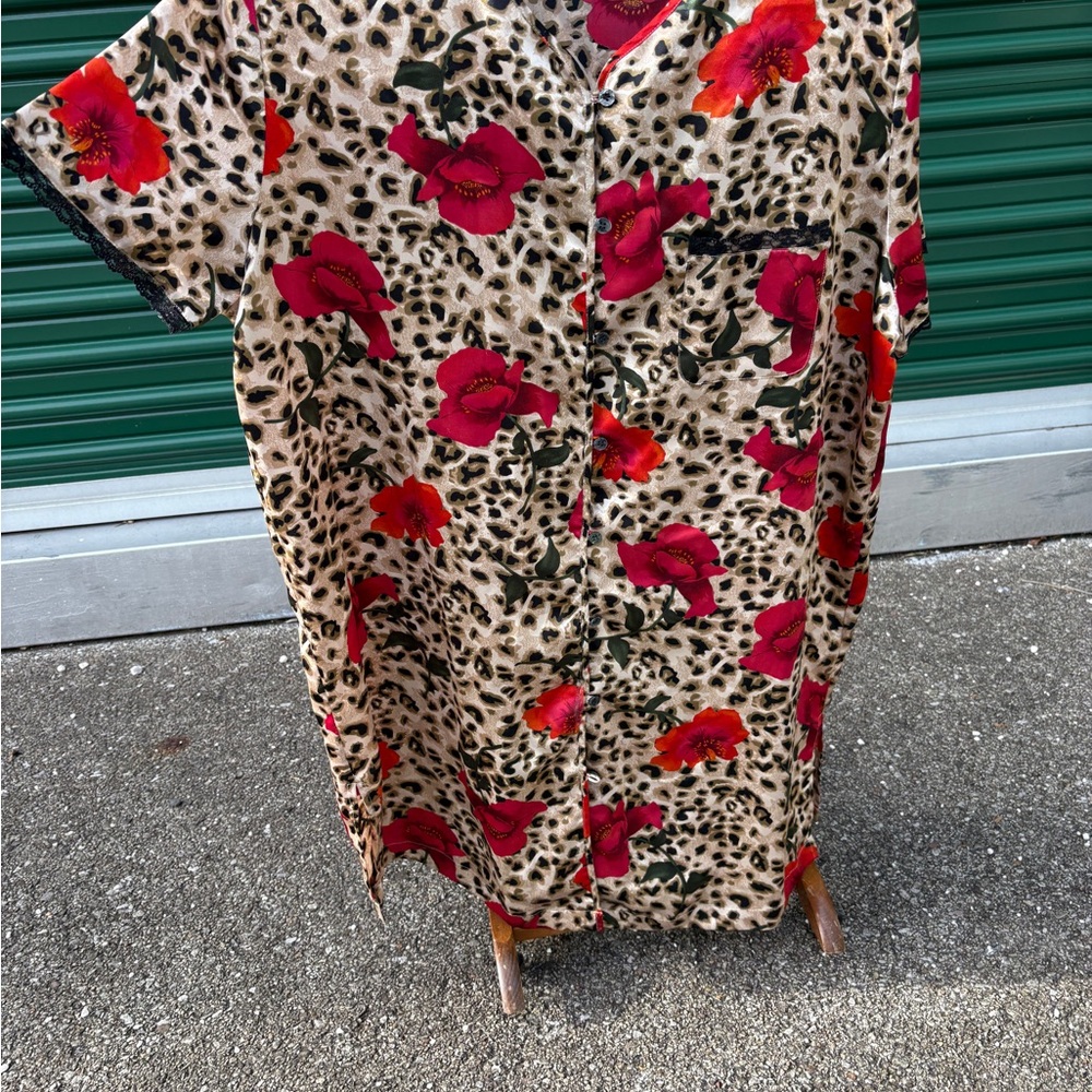 Leopard Print Floral Button-Up Dress